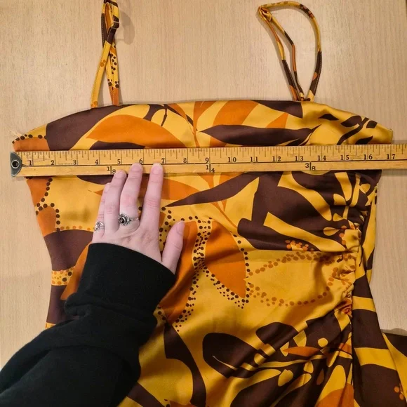 House of Harlow 1960 Ruched Side Satin Slip Coastal Maxi Dress Foliage Print M - Picture 13 of 14